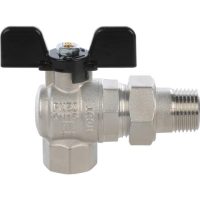 Кран шаровой STOUT полнопроходной с американкой ВР/НР 1/2", угловой ВР/НР, ручка бабочка